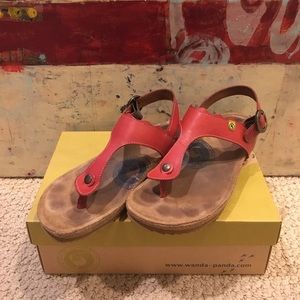Wanda Panda Red T-Strap Sandals
